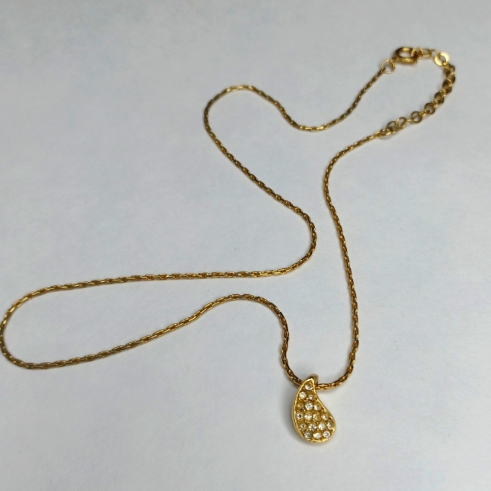 Vintage Christian Dior Crystal Tear Drop/ Pear Pendant Necklace - Picture 1 of 3